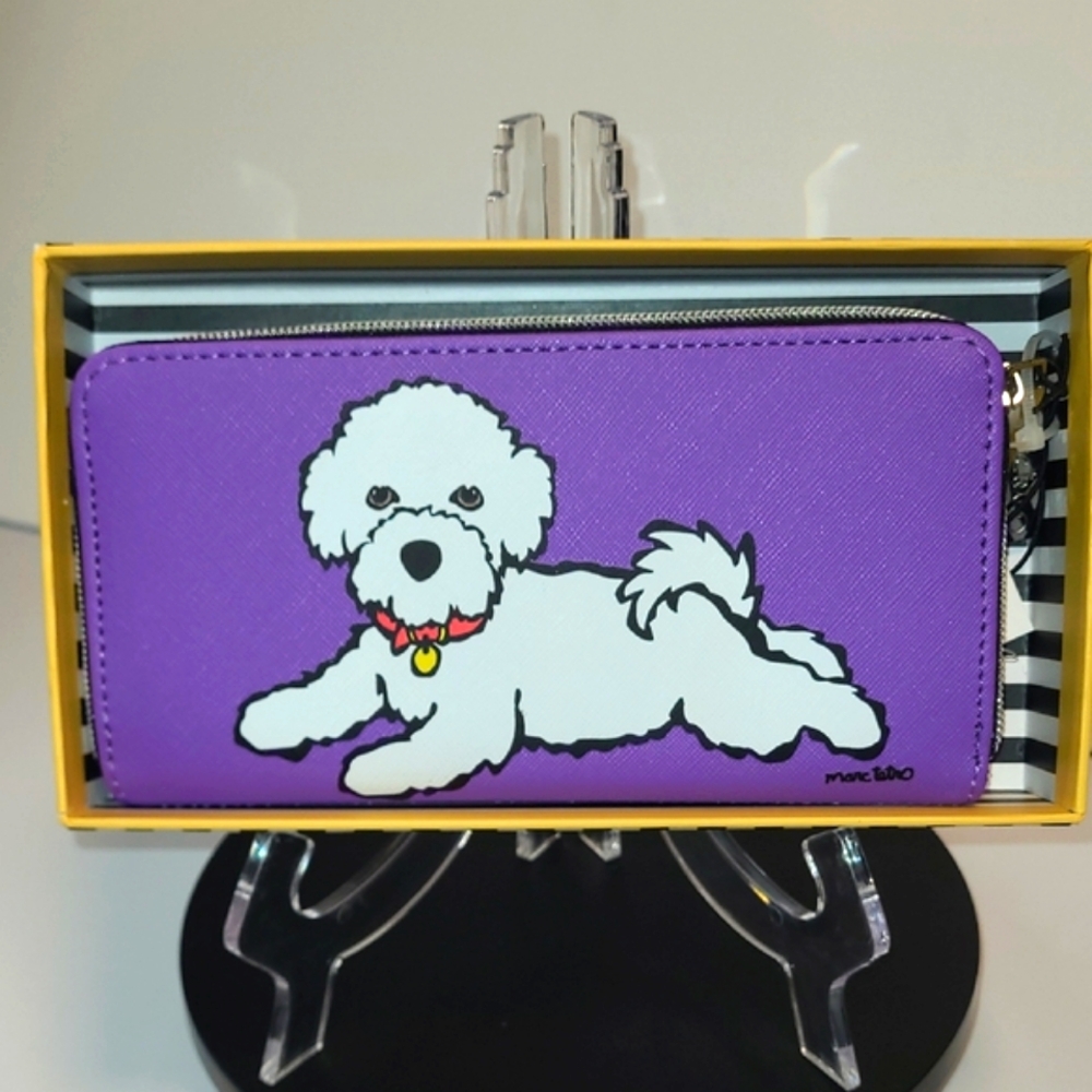 Marc Tetro Bichon Frise Zip Around Purple Dog Wallet - Picture 2 of 4